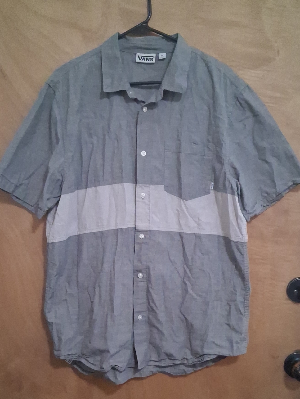 Vans Men’s Short Sleeve Button-Up Shirt — Gray with White Stripe